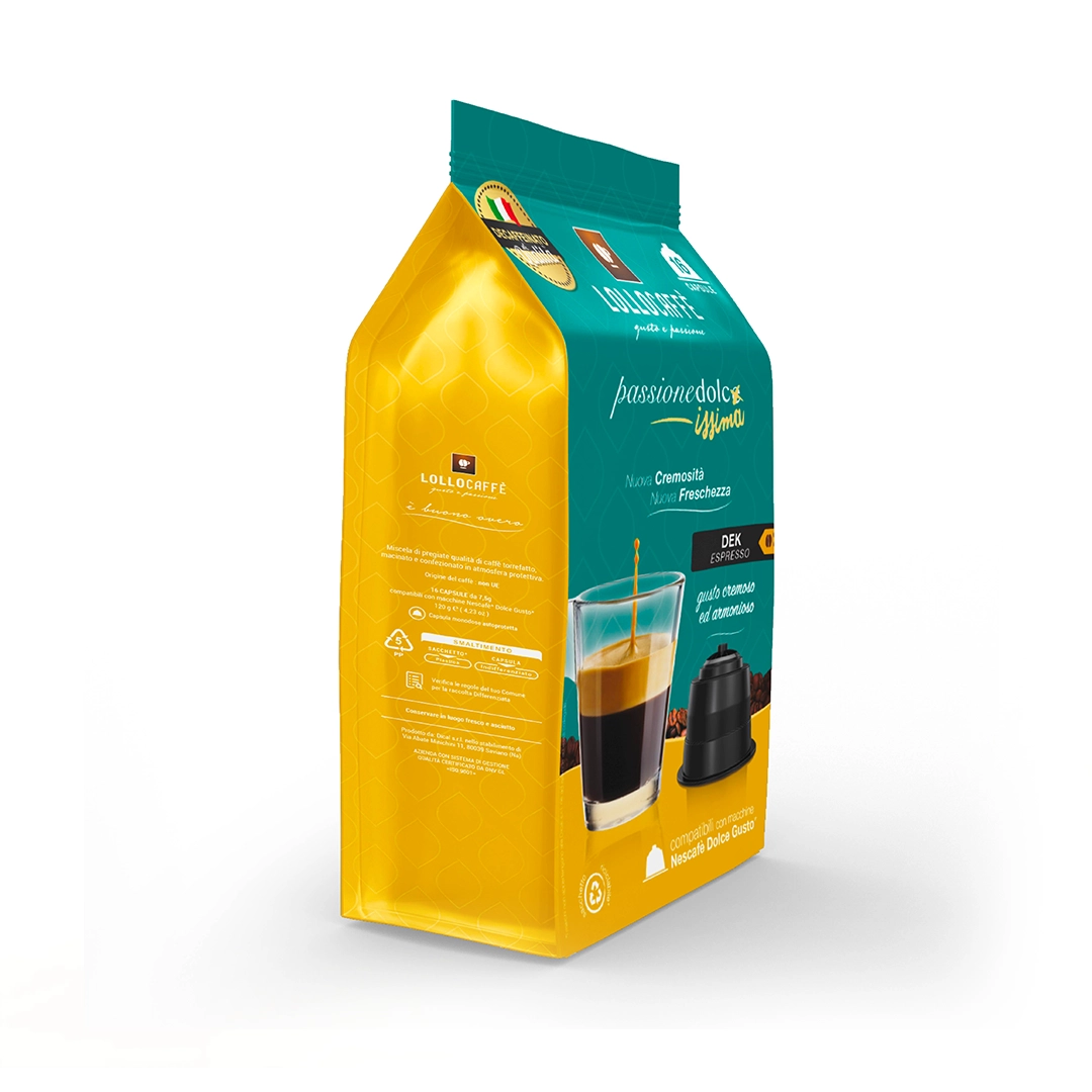 Capsule Lollo Caffè compatibili Nescafè dolce gusto Miscela Decaffeinato Dek 16
