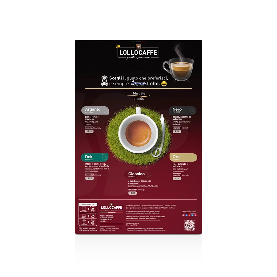 Capsule Lollo Caffè Decaffeinato compatibili Lavazza Espresso Point 100