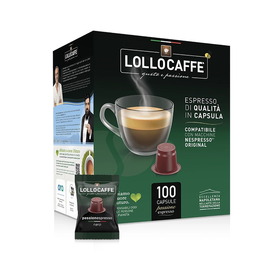Capsule Lollo Caffè Nero Passionespresso compatibili Nespresso 100